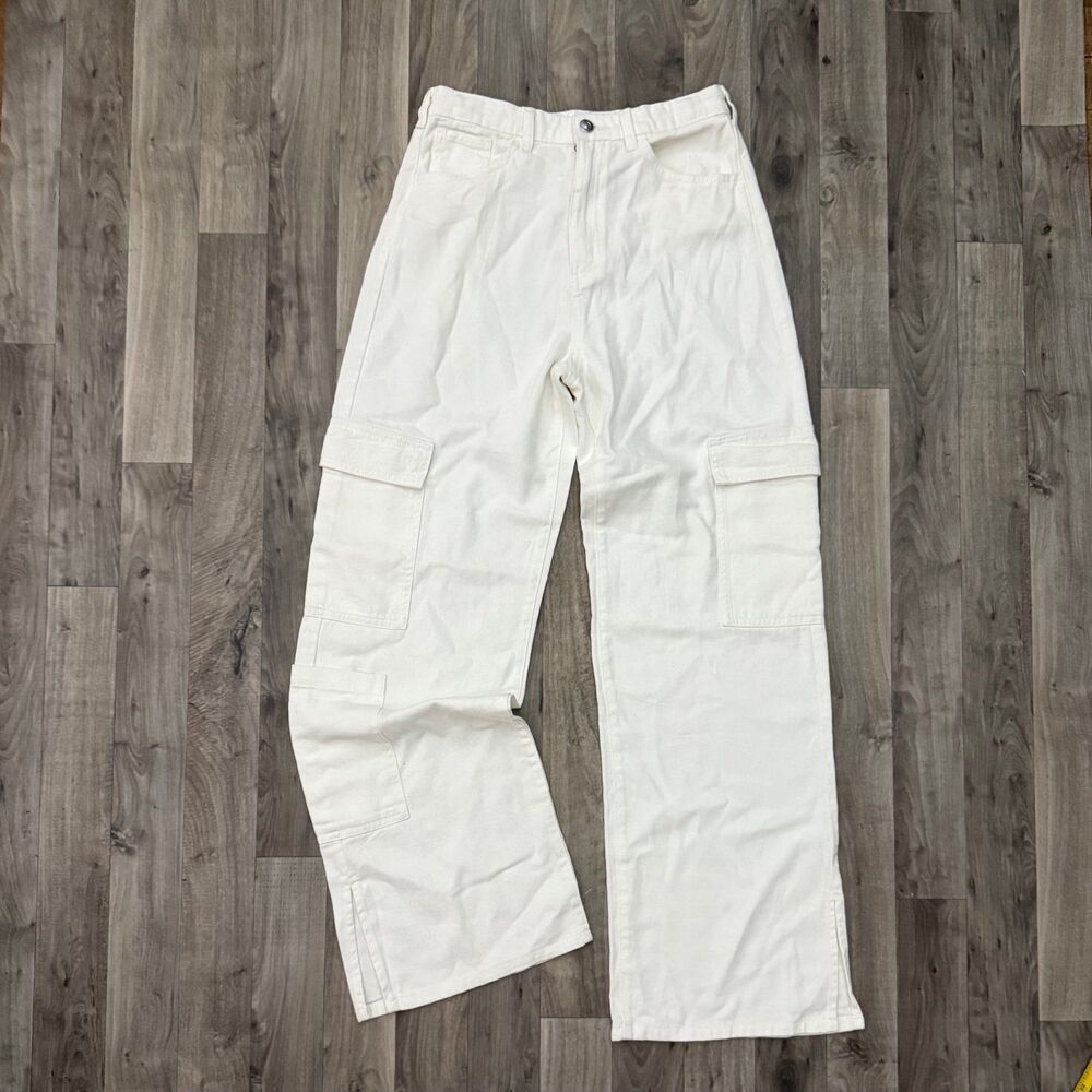 H&M denim cargo utility pants ivory white